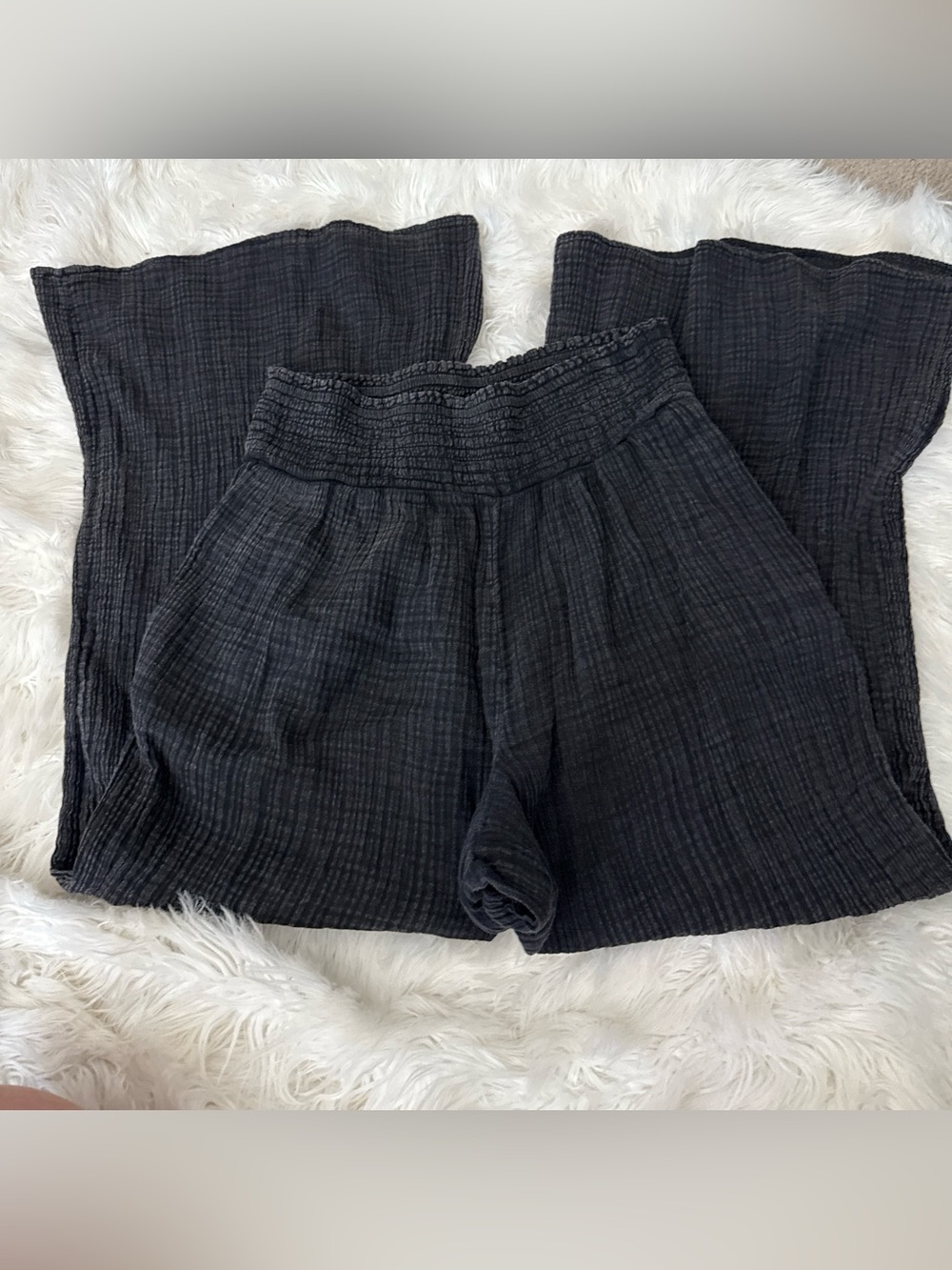 Anthropologie Black Smocked Top with Textured Gauze